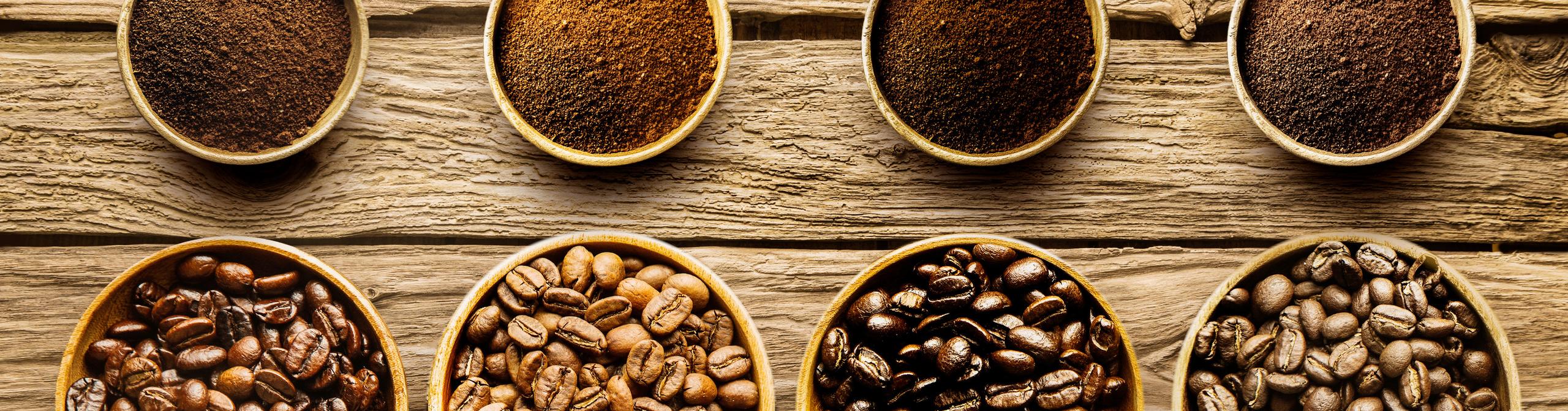 Above view of coffee bean bowls