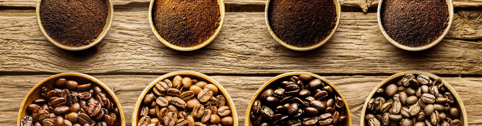Above view of coffee bean bowls