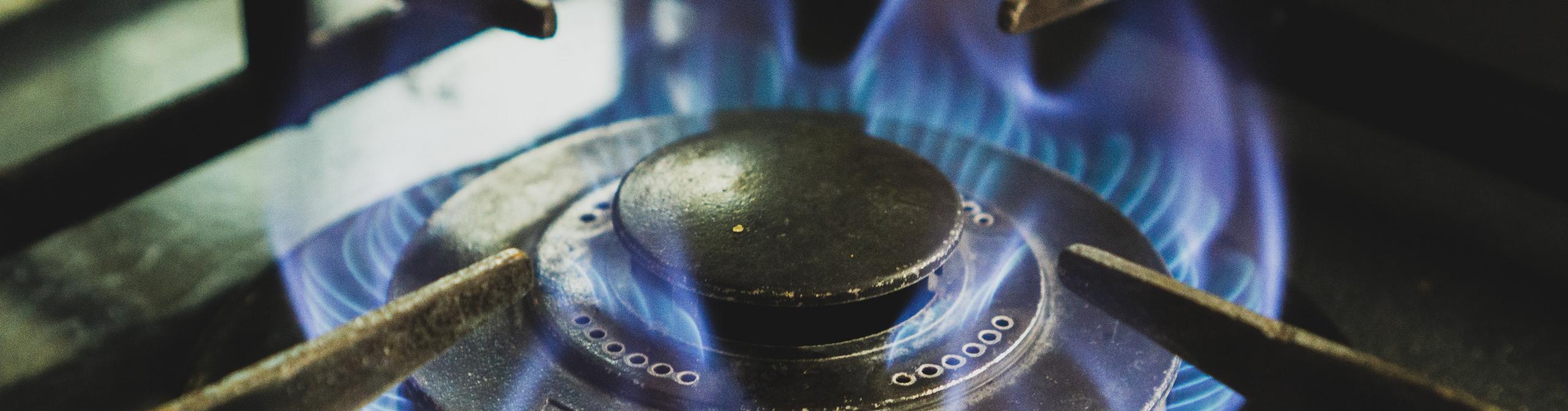 Blue flames from gas stove burner