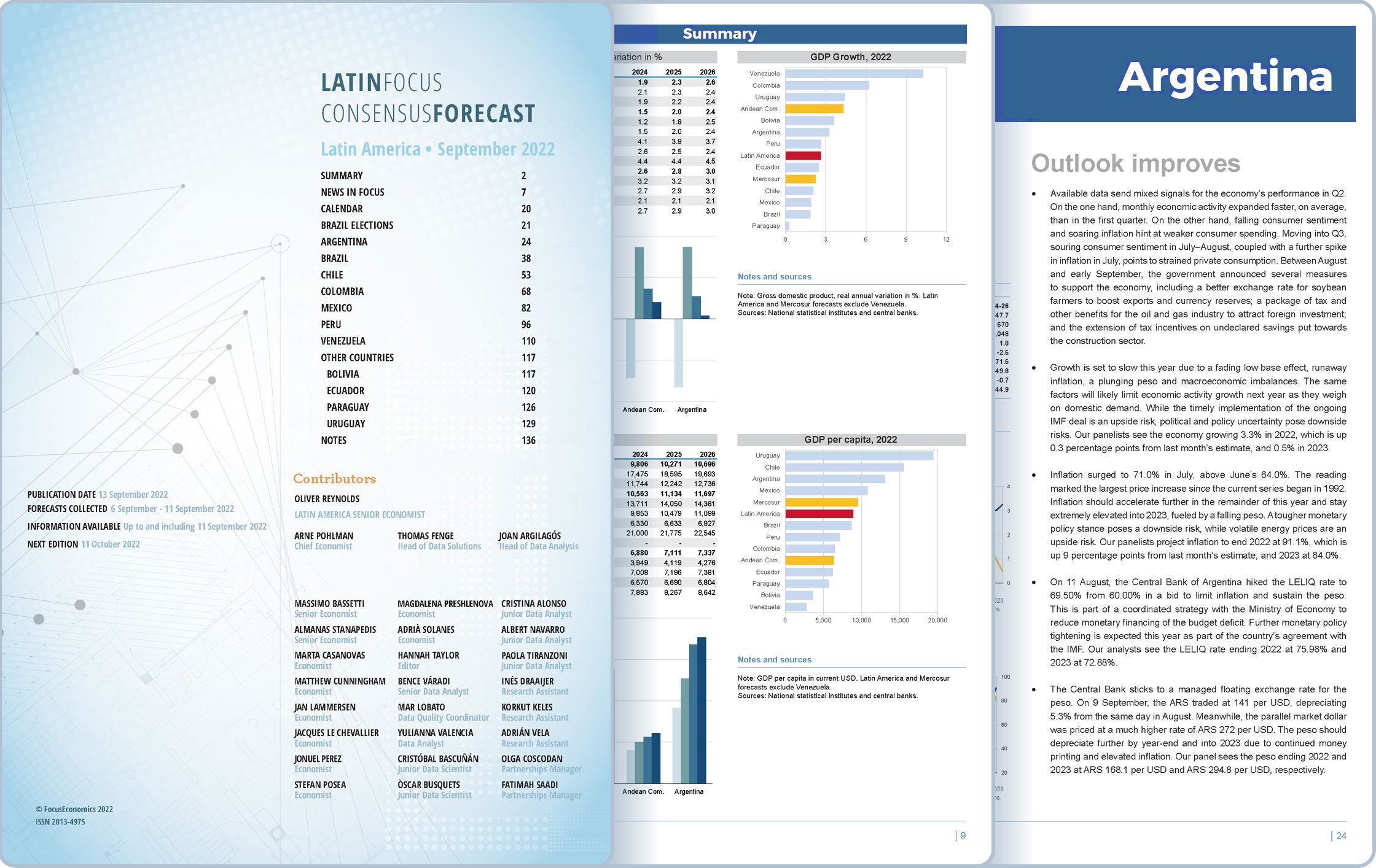 pages from focuseconomics report on argentina economy